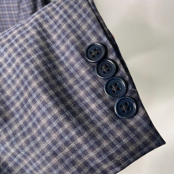 Canali Men's Blue Two Button Front 100% Wool Checkered Blazer Size 44 - Picture 8 of 9